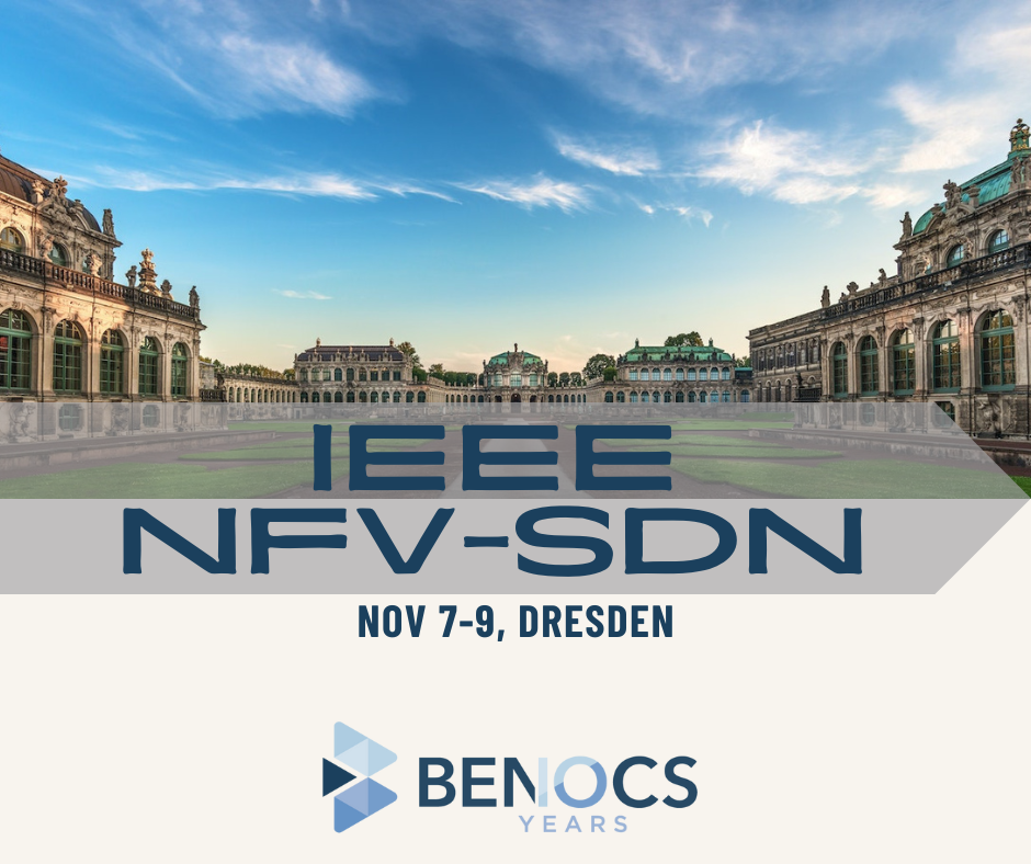 Zwinger in Dresden. Text reads: IEEE NFV-SDN, Nov 7-9, Dresden. At the bottom the BENOCS 10 years logo.