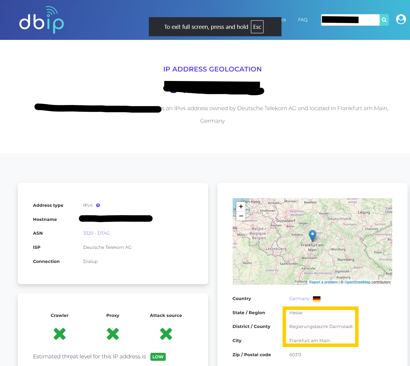 Screenshot from the website dbip